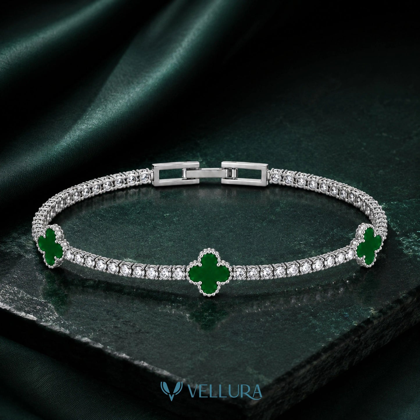 Green Clover Tennis Bracelet