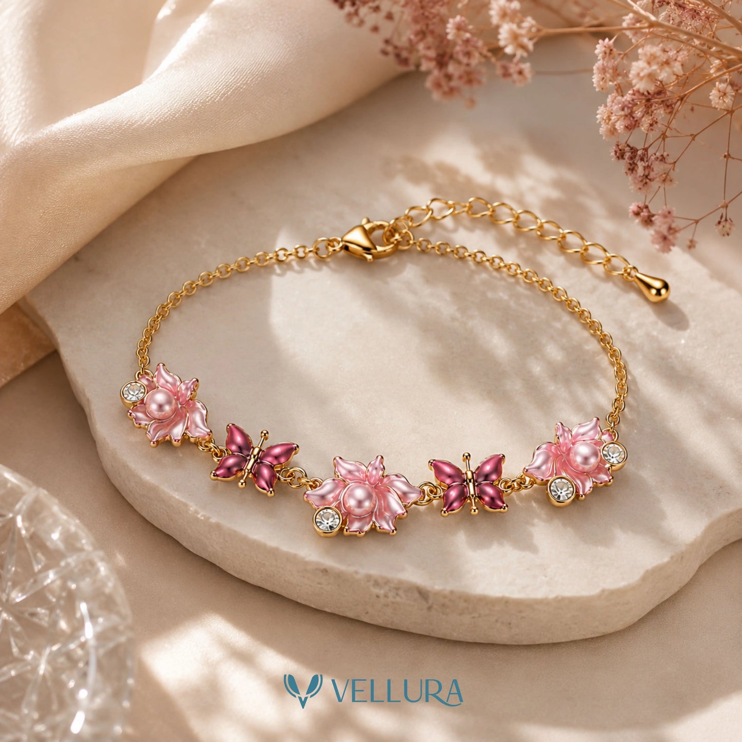 Butterfly & Floral Charm Bracelet