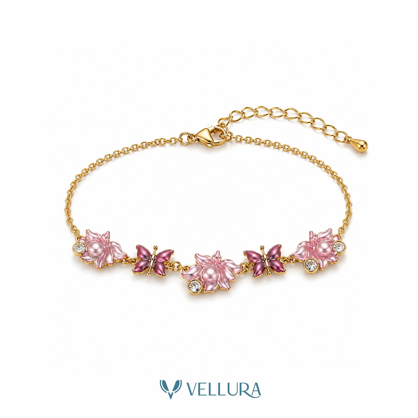 Butterfly & Floral Charm Bracelet