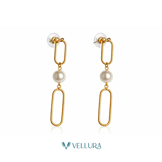 Gold Pearl Chain Drop Earrings