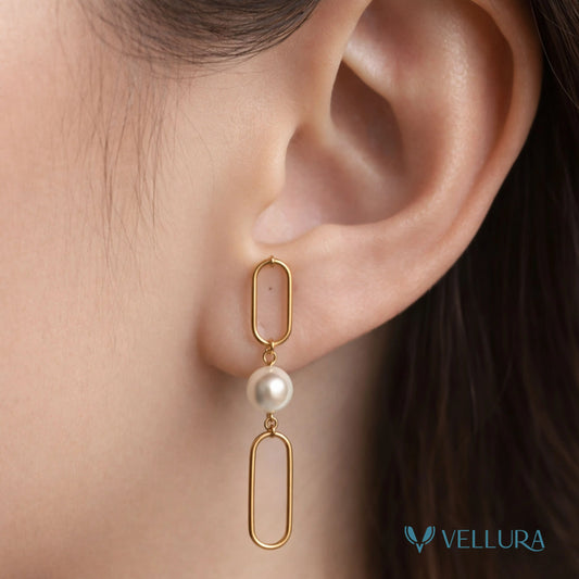 Gold Pearl Chain Drop Earrings
