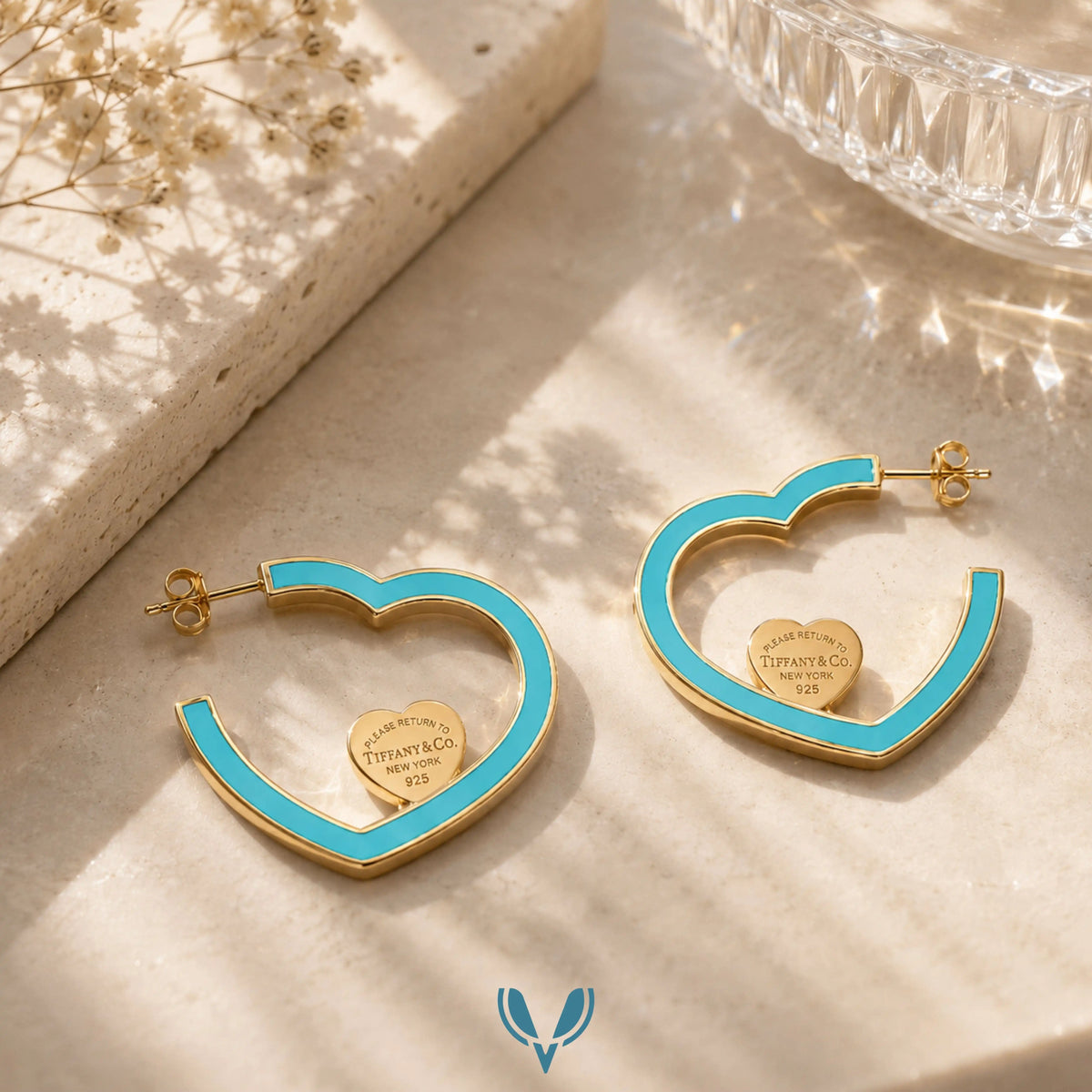 Tiffany' & Co. Turquoise Heart Hoop Earrings