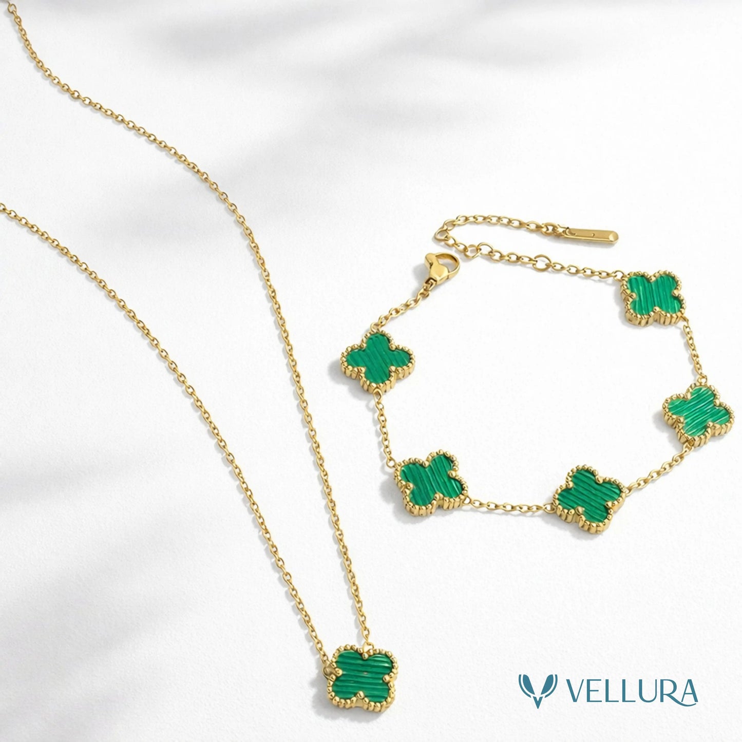 Green Quatrefoil Necklace Set-Necklace and Bracelet
