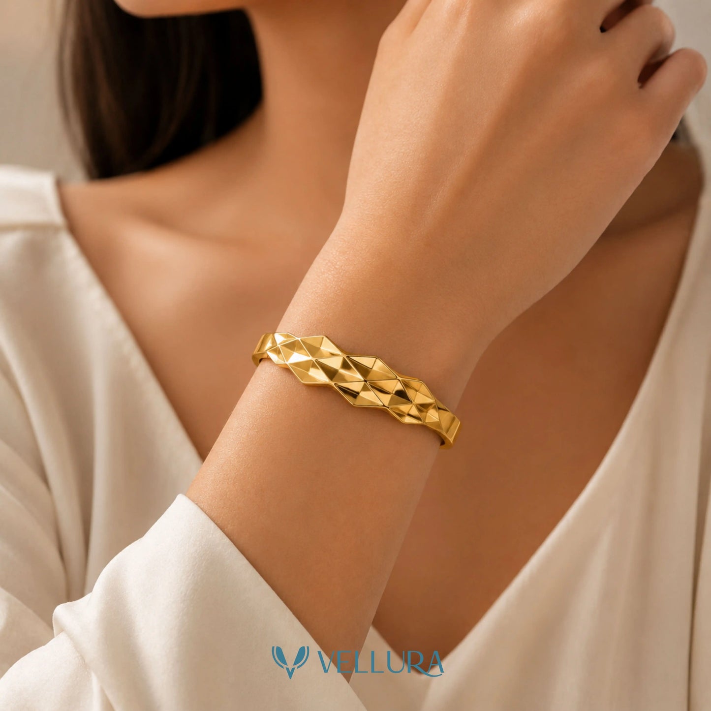 Gold Plated Geometric Cuff Bracelet