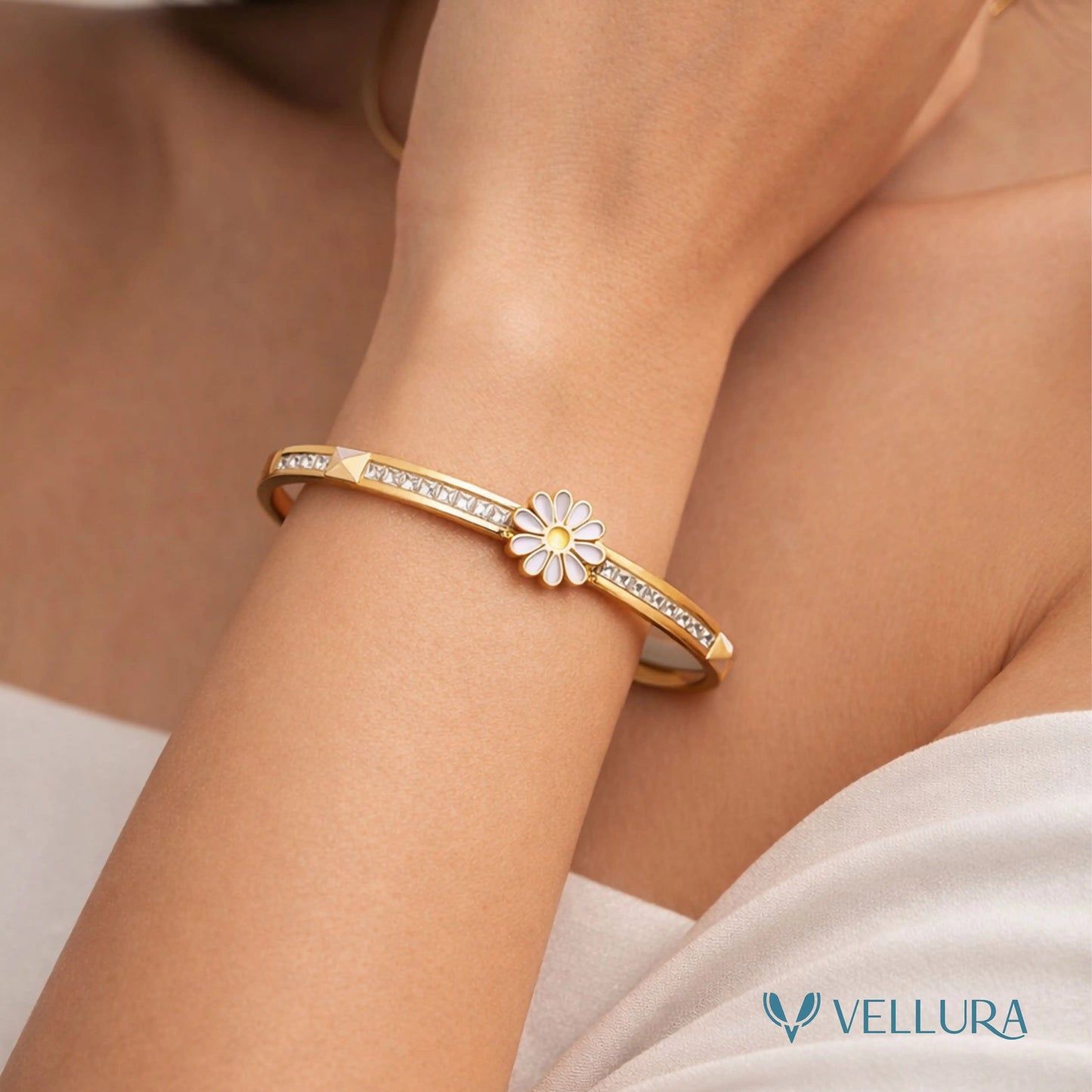 Floral Crystal Gold Bracelet