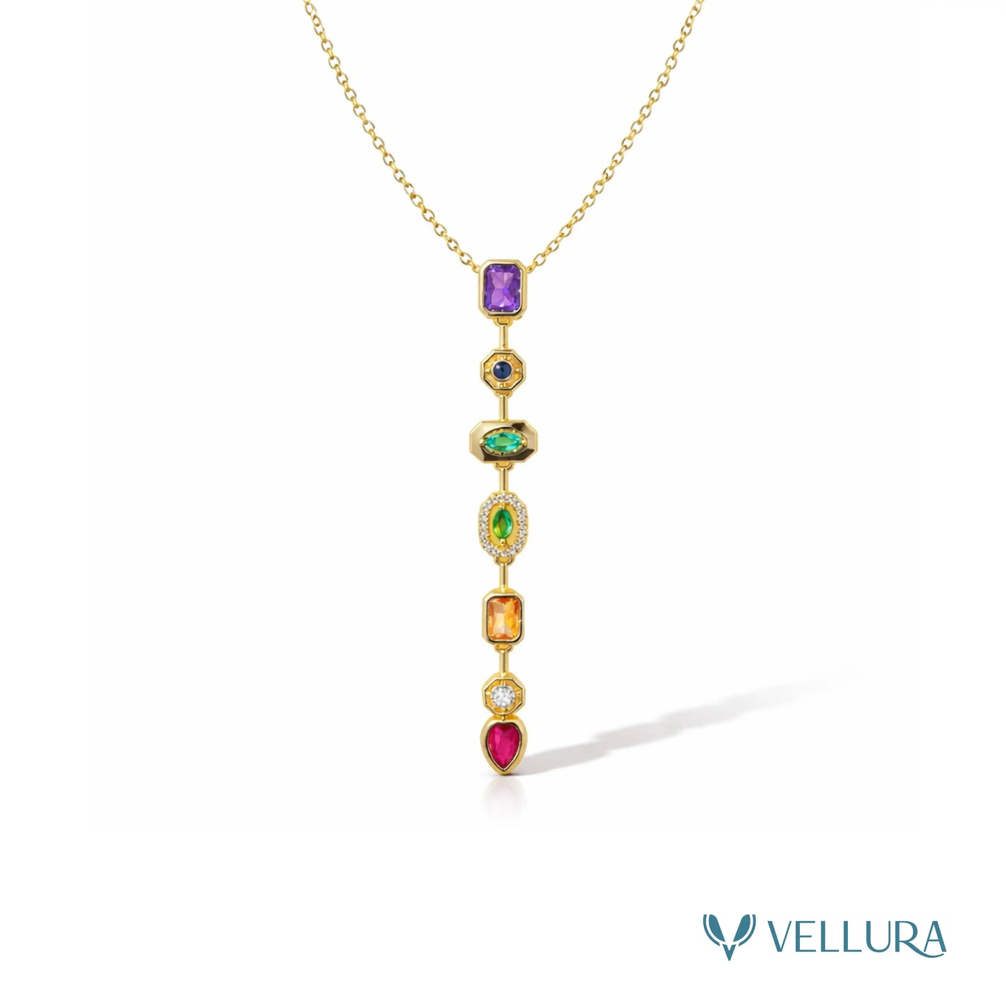 Multi Stone Drop Necklace- Multicolour
