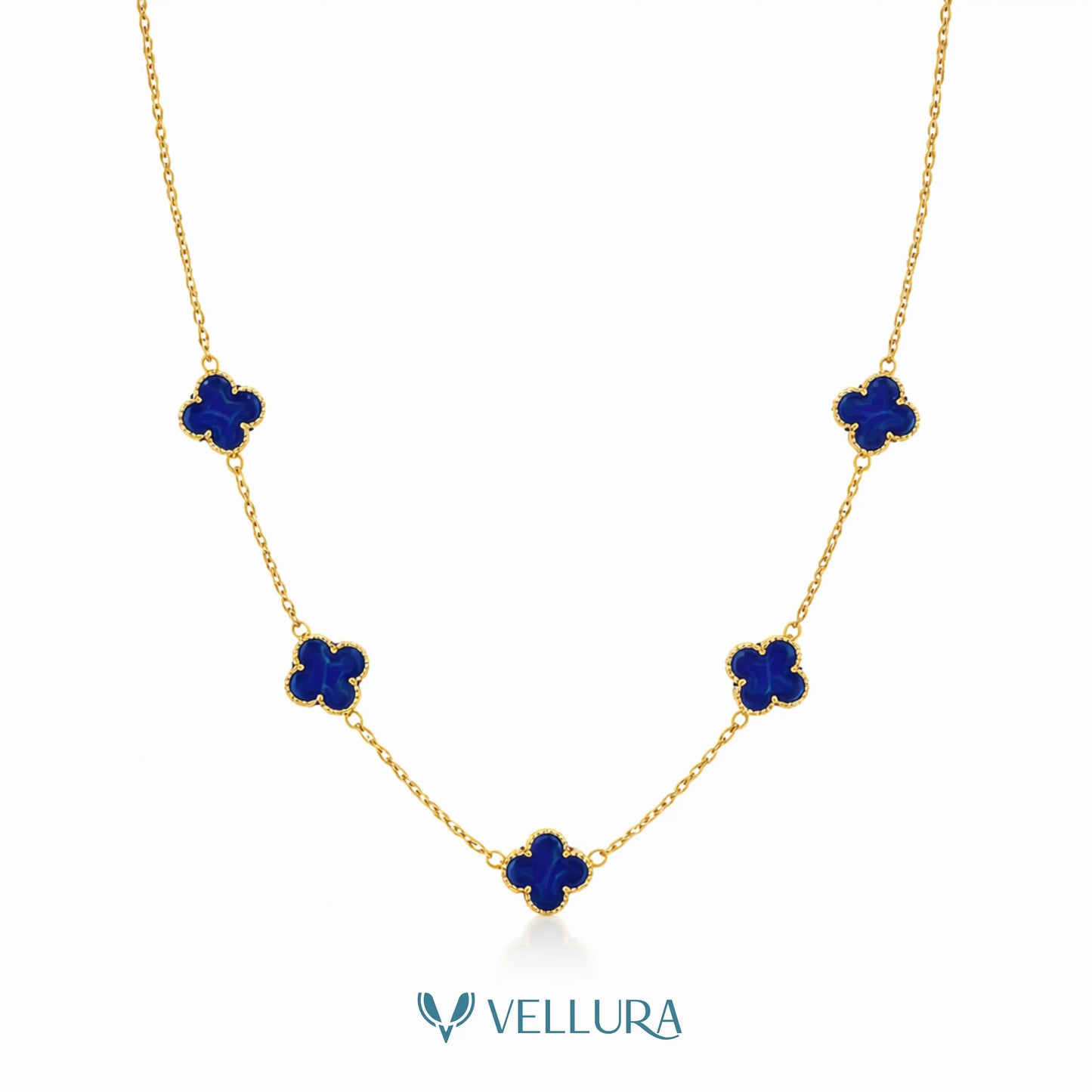 5 Motif's Blue Necklace with bracelet -Adjustable