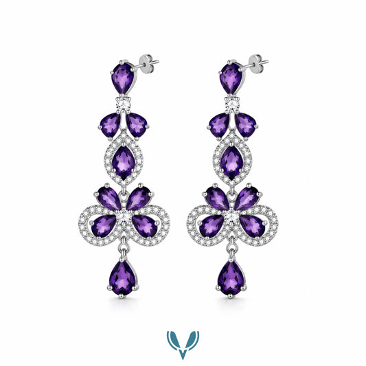 Purple Crystal Floral Drop Earrings