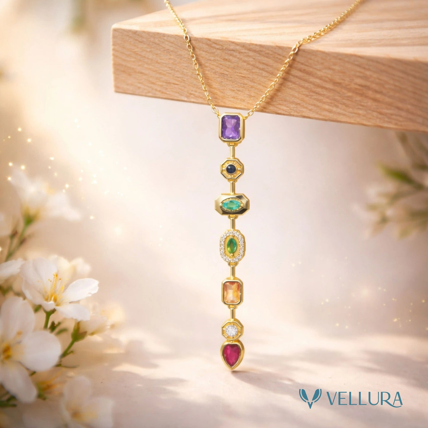 Multi Stone Drop Necklace- Multicolour