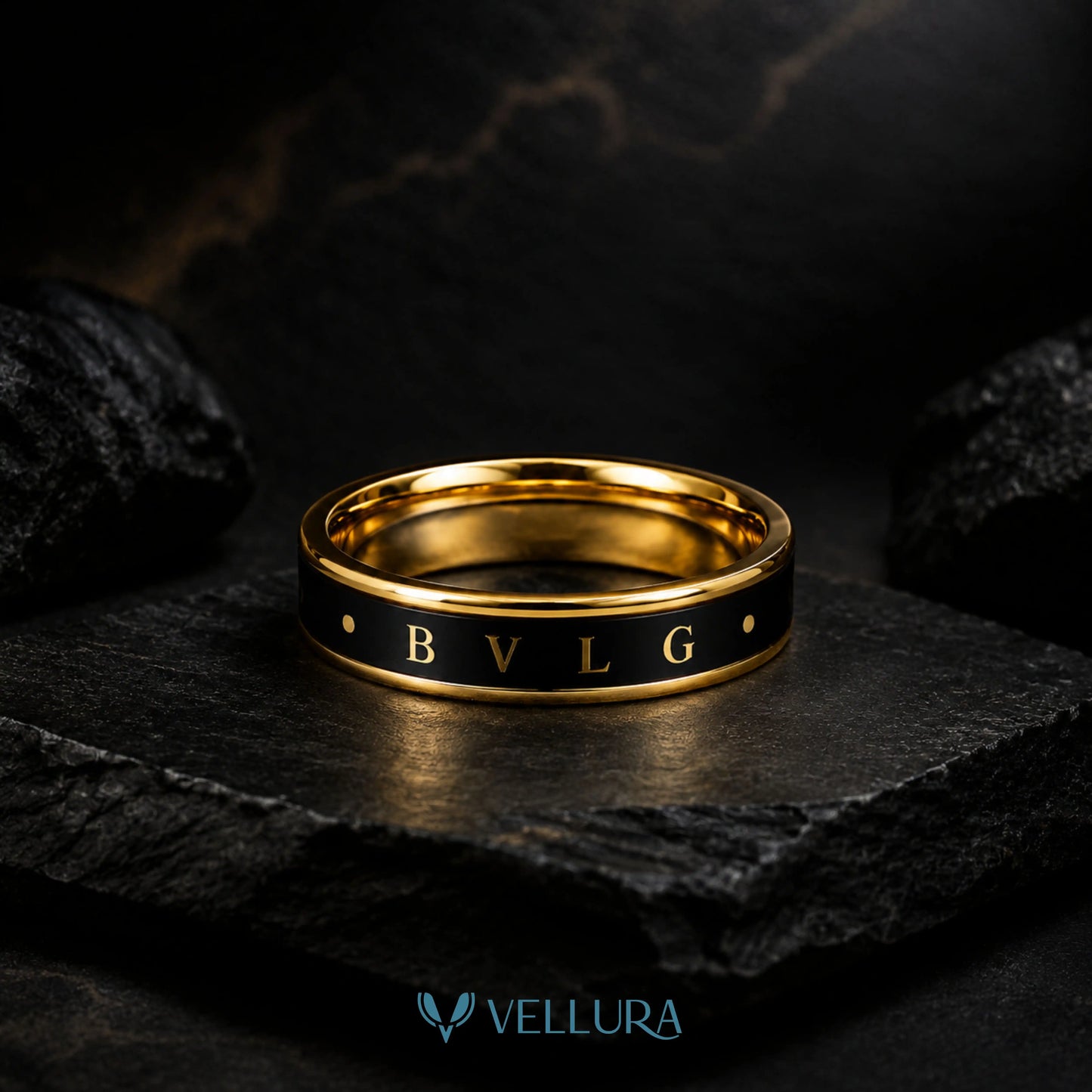 Black & Gold Luxury Band Ring-Bvlgari Insipred