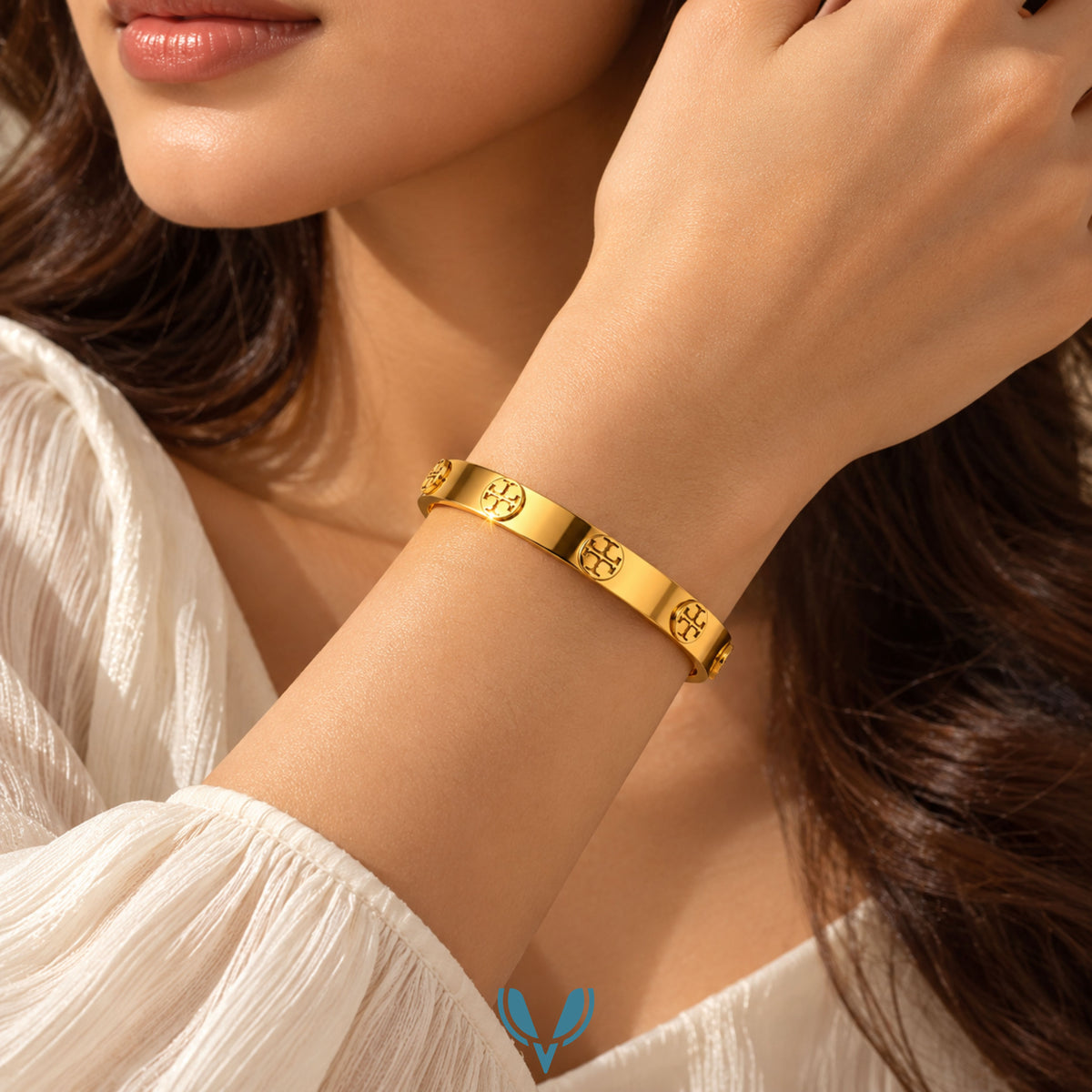 Gold Medallion Motif Bangle Bracelet