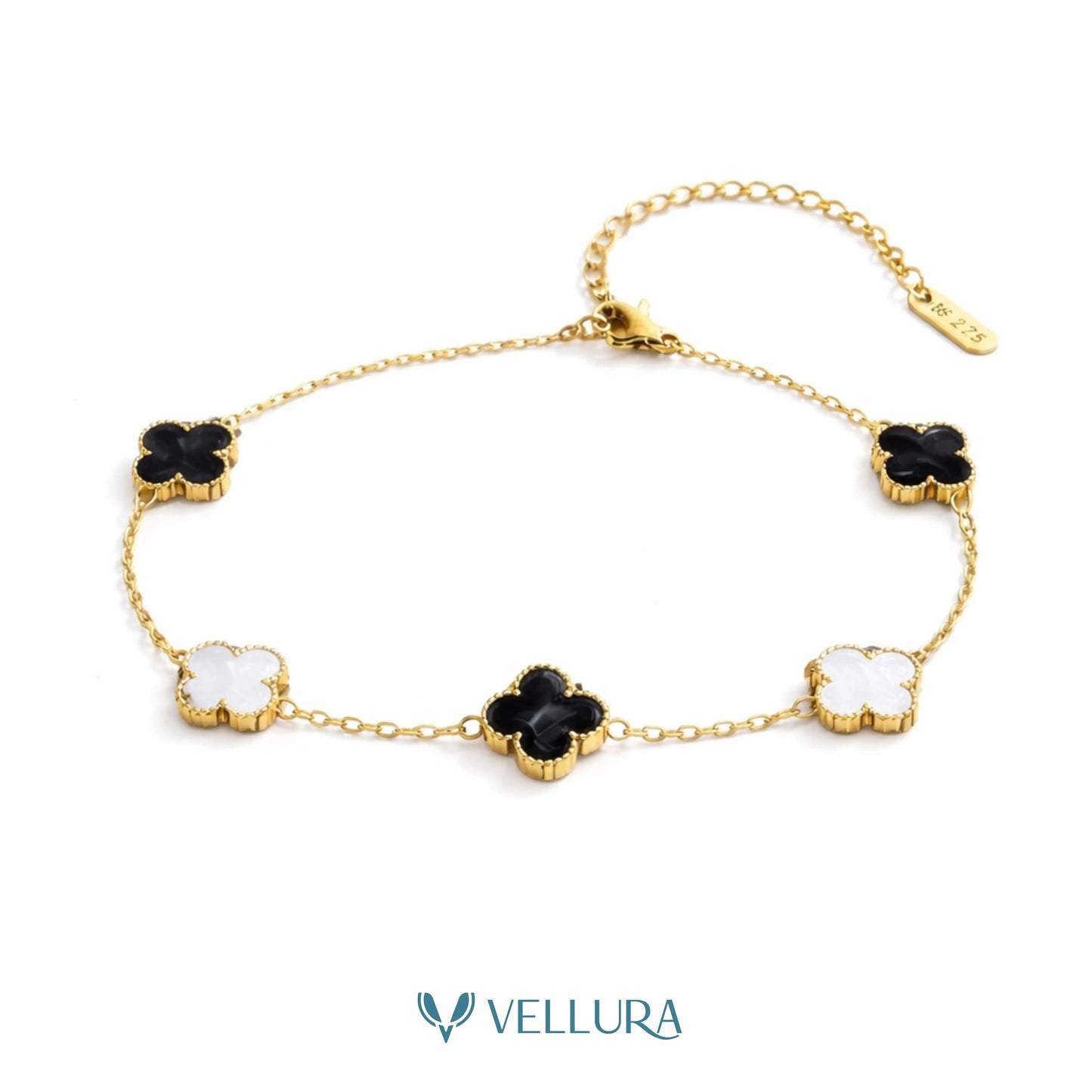 Black and White  Quatrefoil Bracelet