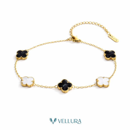 Black and White  Quatrefoil Bracelet