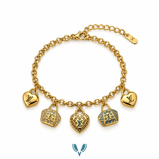 ŁV', Inspired Heart & Handbag Charm Bracelet
