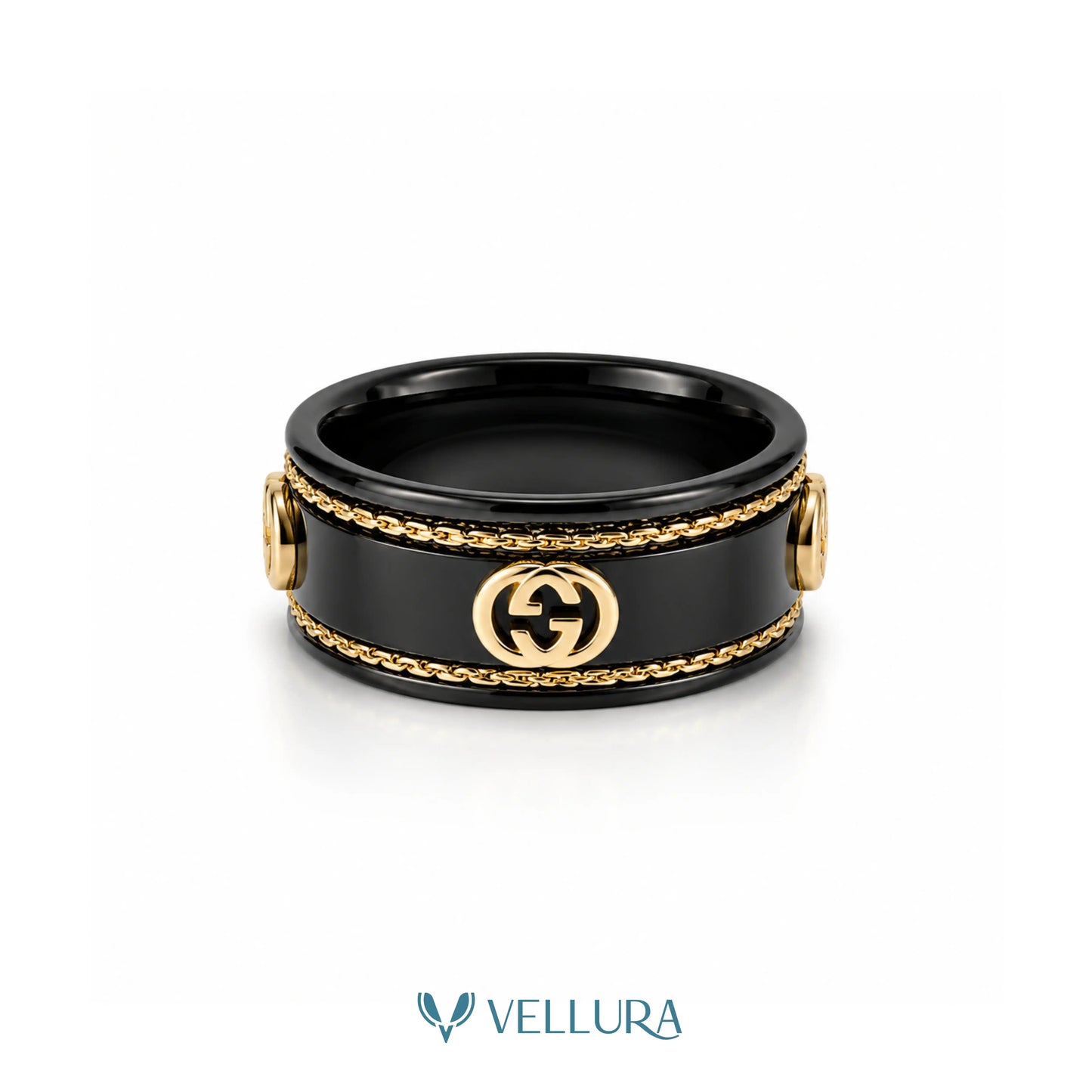 Black & Gold Chain Detail Ring-Gucci Inspired
