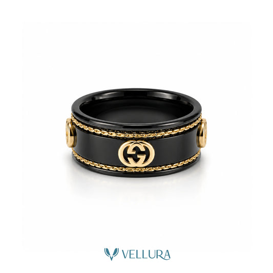 Black & Gold Chain Detail Ring-Gucci Inspired