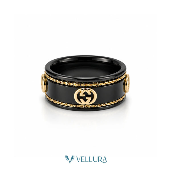 Black & Gold Chain Detail Ring-Gucci Inspired