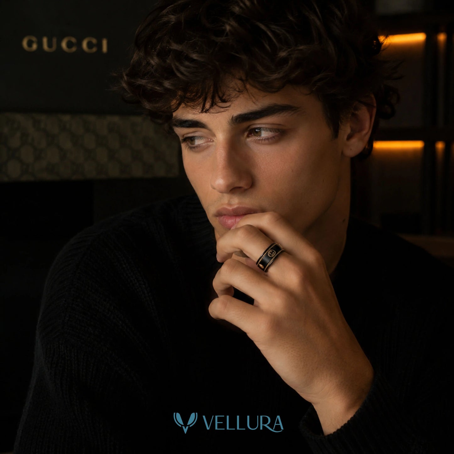 Black & Gold Chain Detail Ring-Gucci Inspired