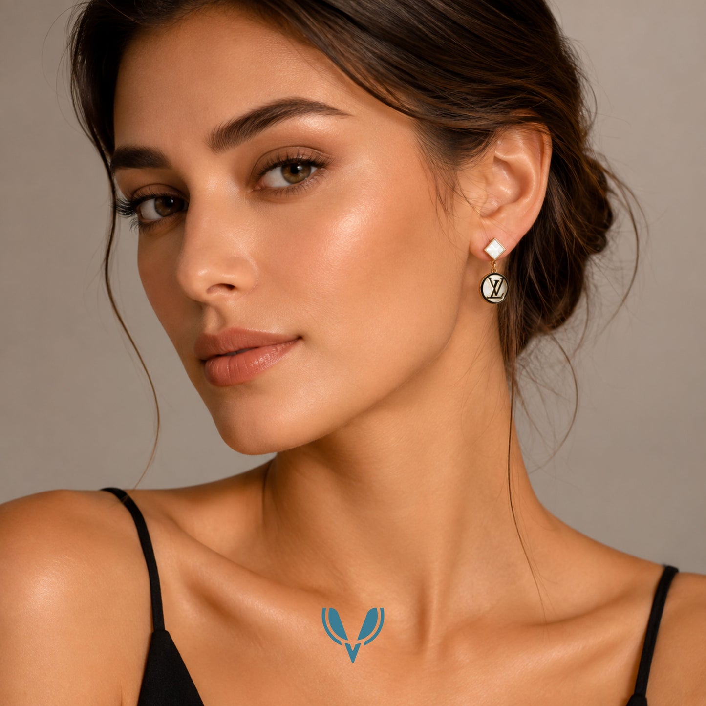 LV Inspired enamel Hoop Drop Earrings