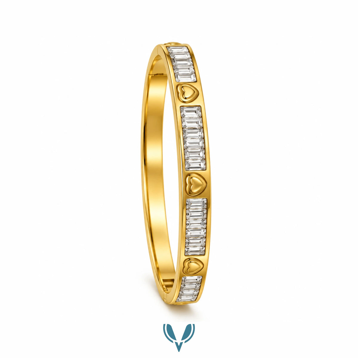 Heart Baguette CZ Bangle Bracelet