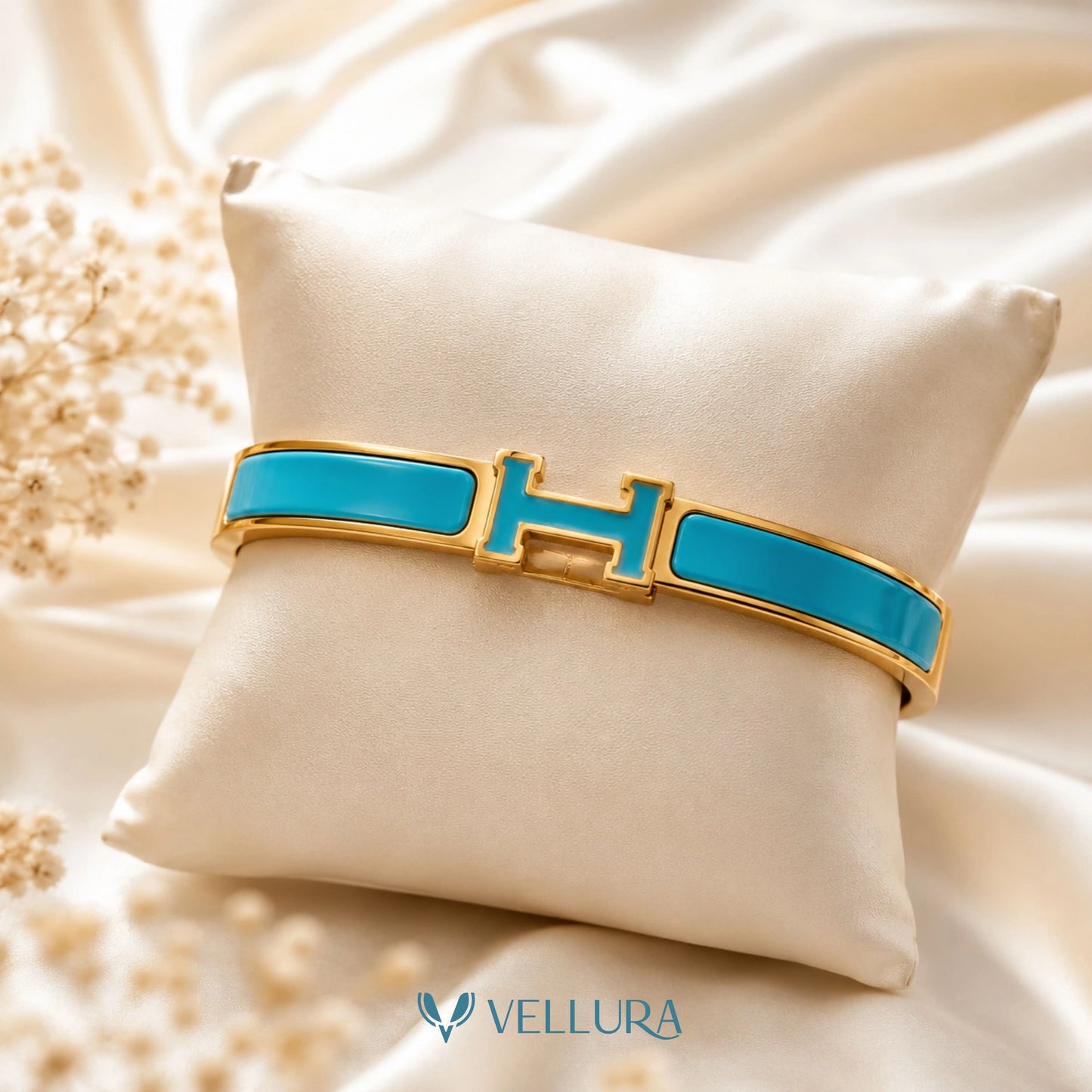 Turquoise Enamel H Cuff Bracelet