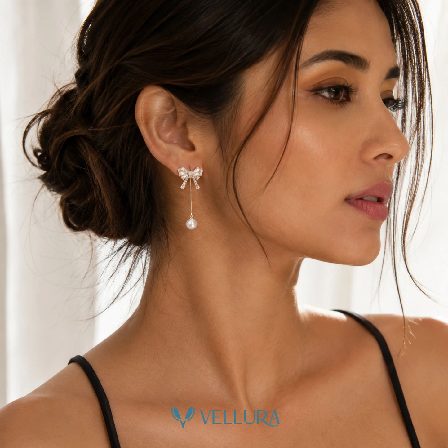 Pearl Bow Drop Earrings