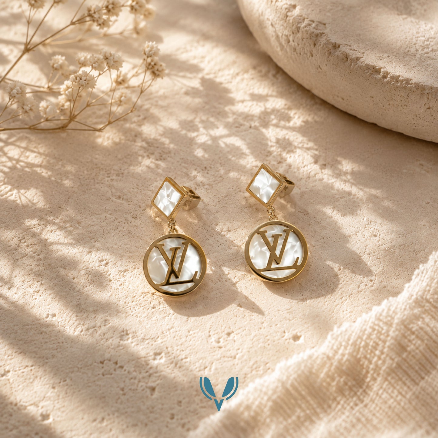 LV Inspired enamel Hoop Drop Earrings