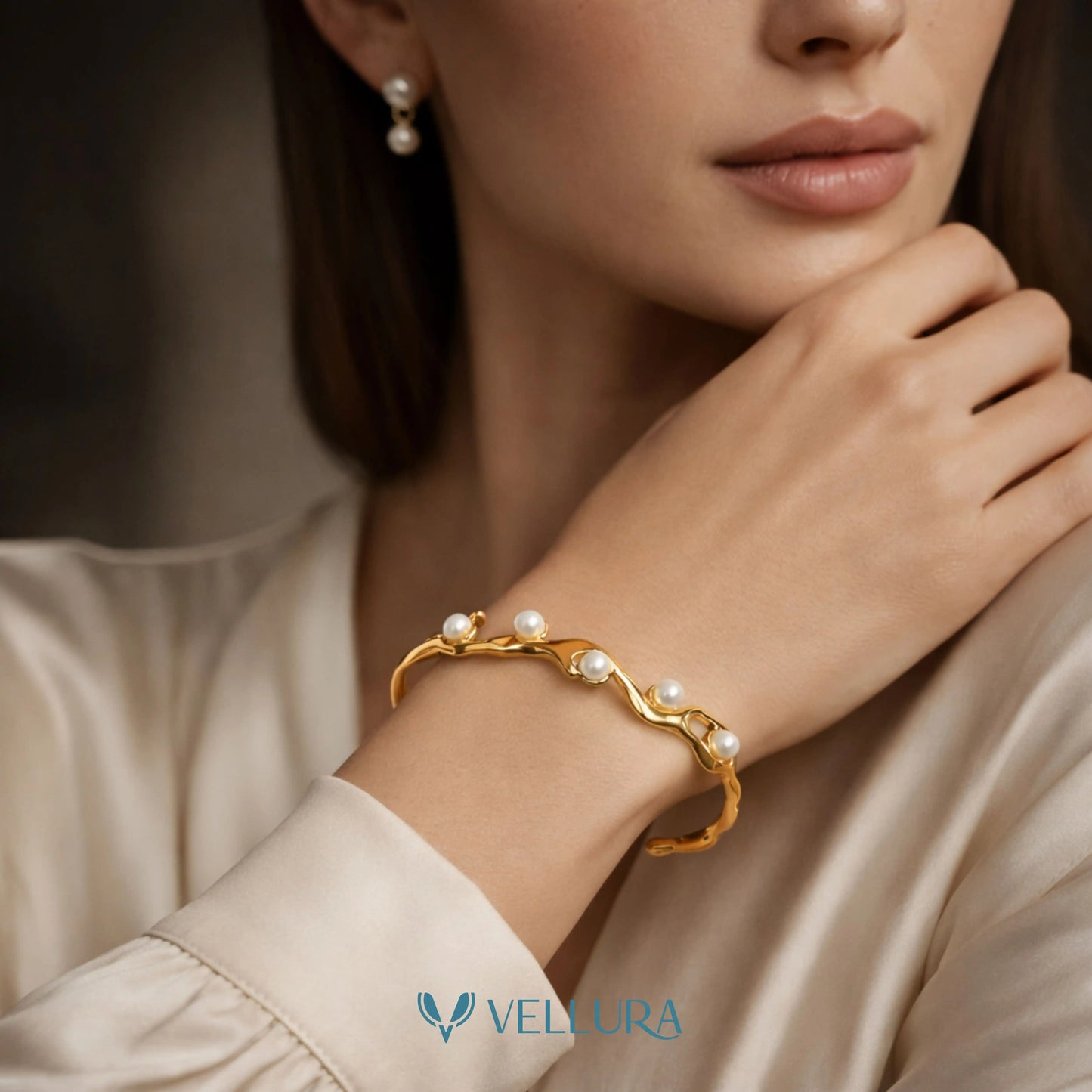 Gold Pearl Open Bracelet
