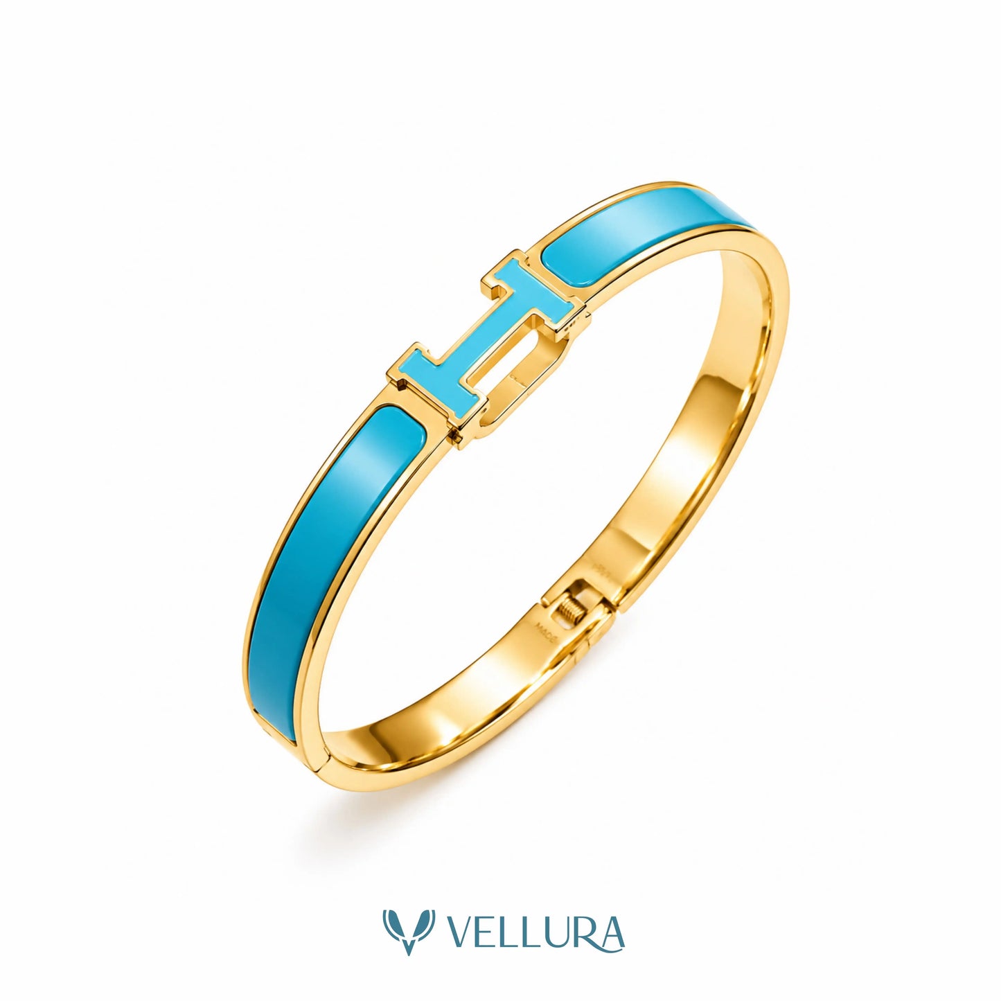 Turquoise Enamel H Cuff Bracelet
