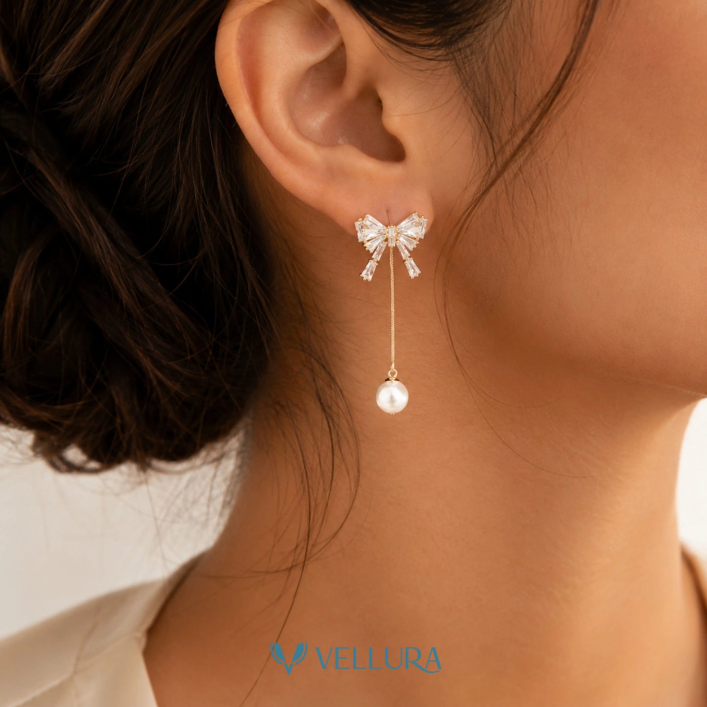 Pearl Bow Drop Earrings