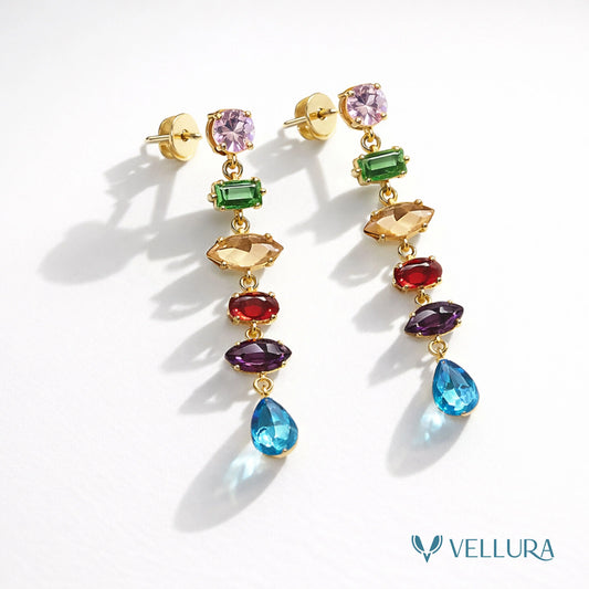Gold Multi-Color Gemstone Drop Earrings