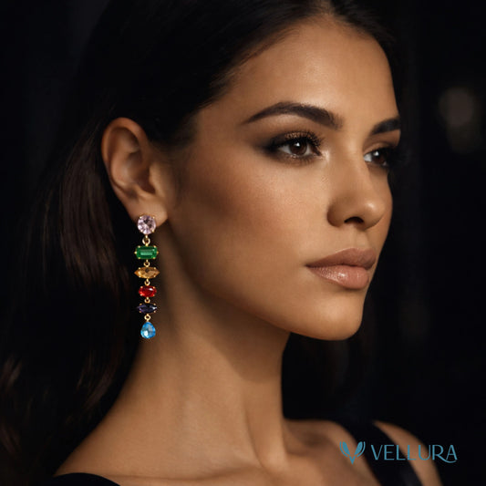 Gold Multi-Color Gemstone Drop Earrings