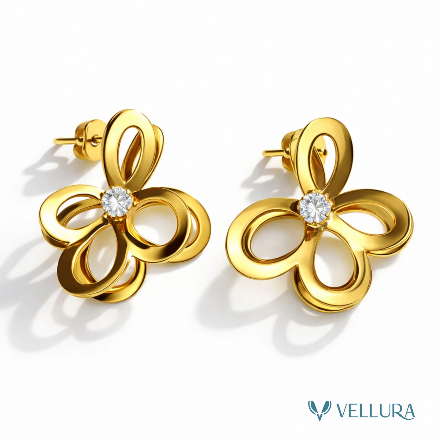 Gold Floral Crystal Stud Earrings