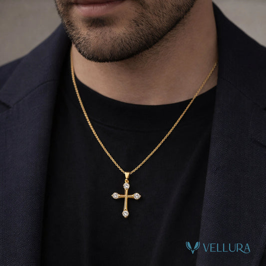 Studded Cross Pendant Necklace