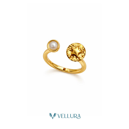 Open Ring with Pearl & Star
