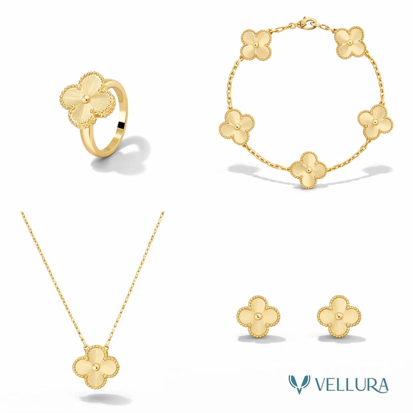 Gold Quatrefoil Necklace Set-Necklace,Ring and Bracelet