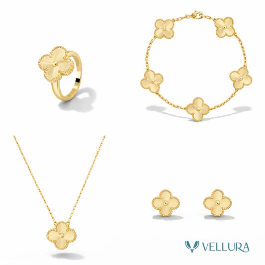 Gold Quatrefoil Necklace Set-Necklace,Ring and Bracelet