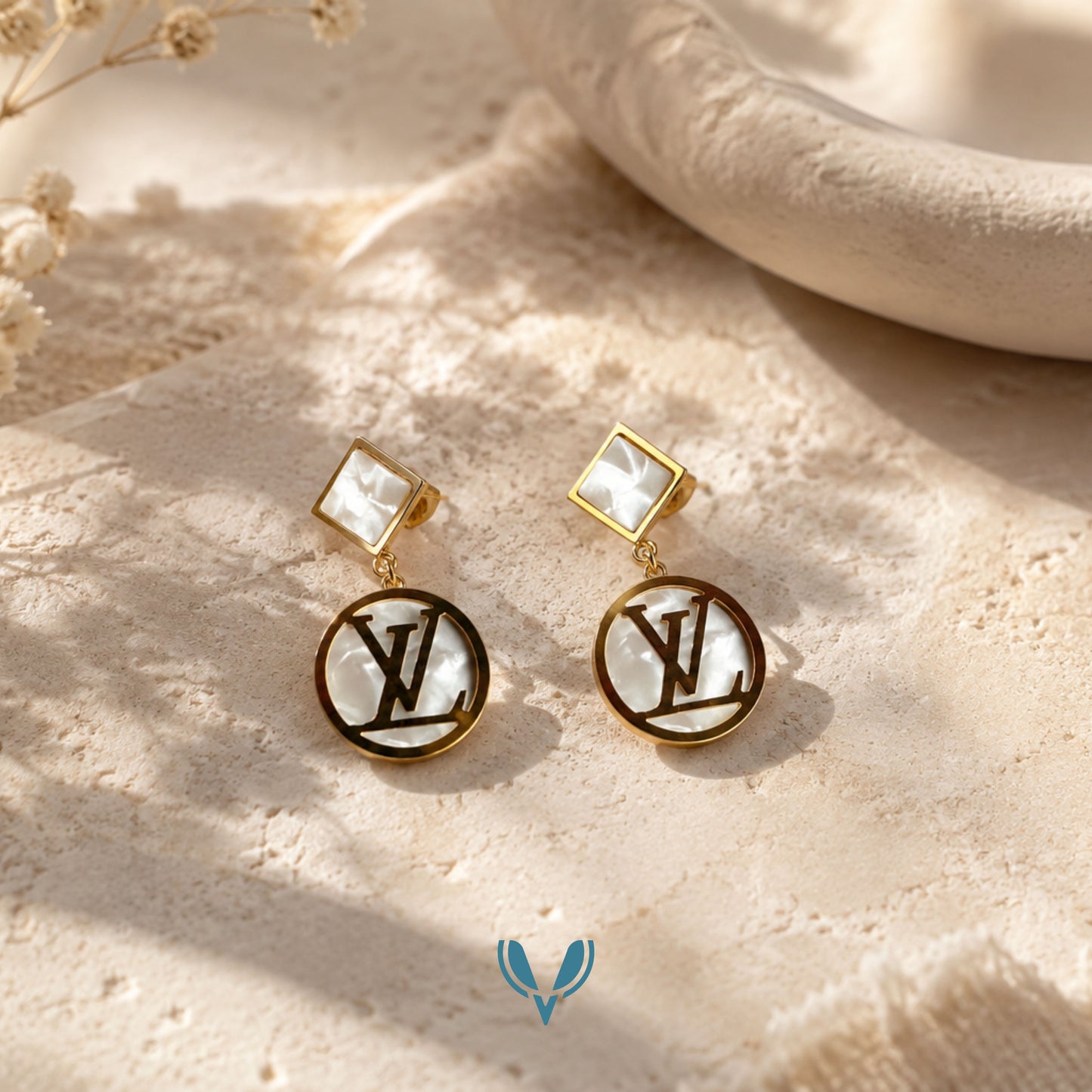 LV Inspired enamel Hoop Drop Earrings
