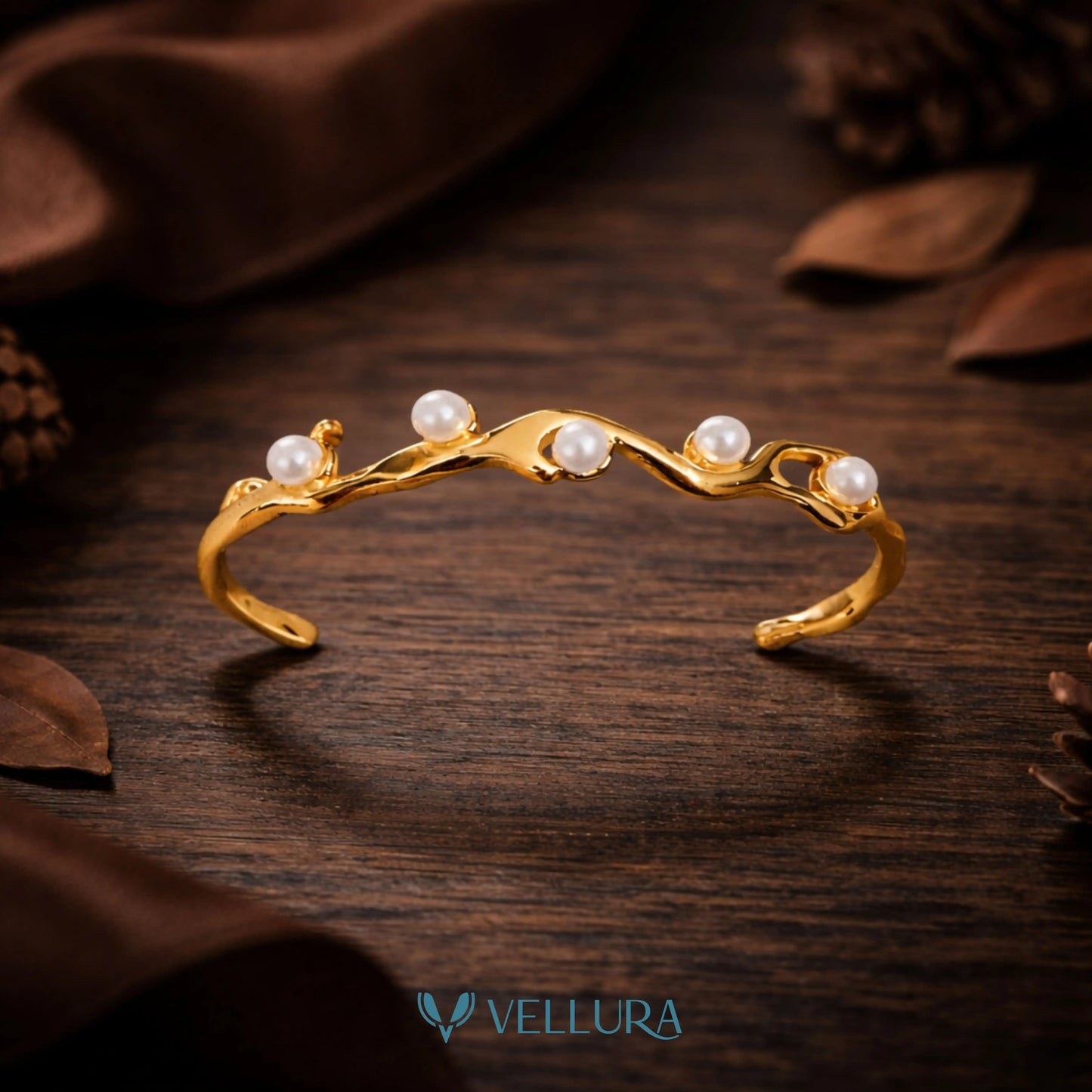 Gold Pearl Open Bracelet