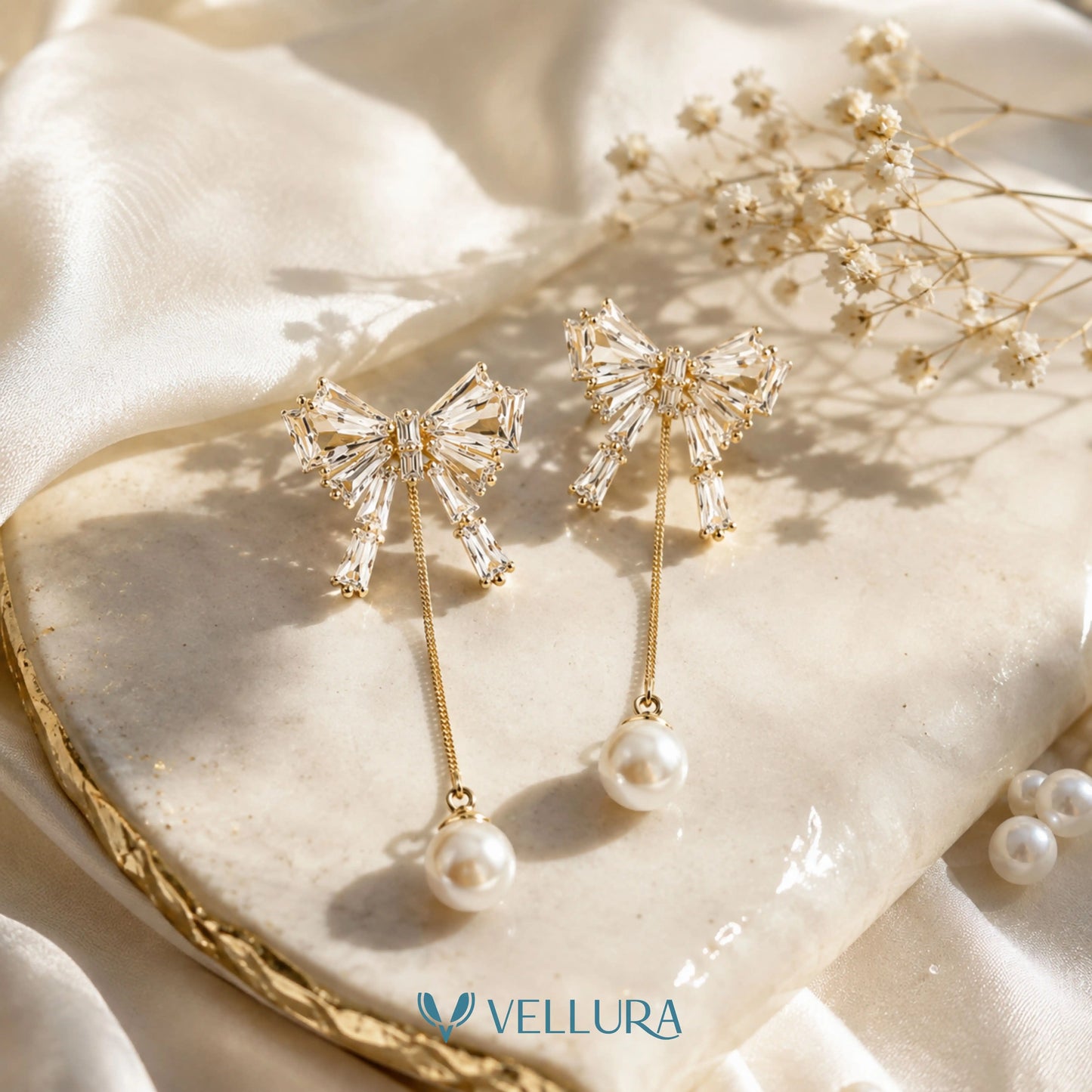 Pearl Bow Drop Earrings