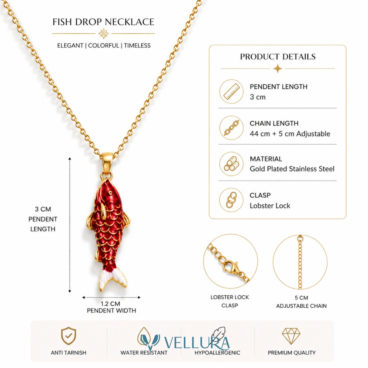 Red Koi Fish Pendant Necklace