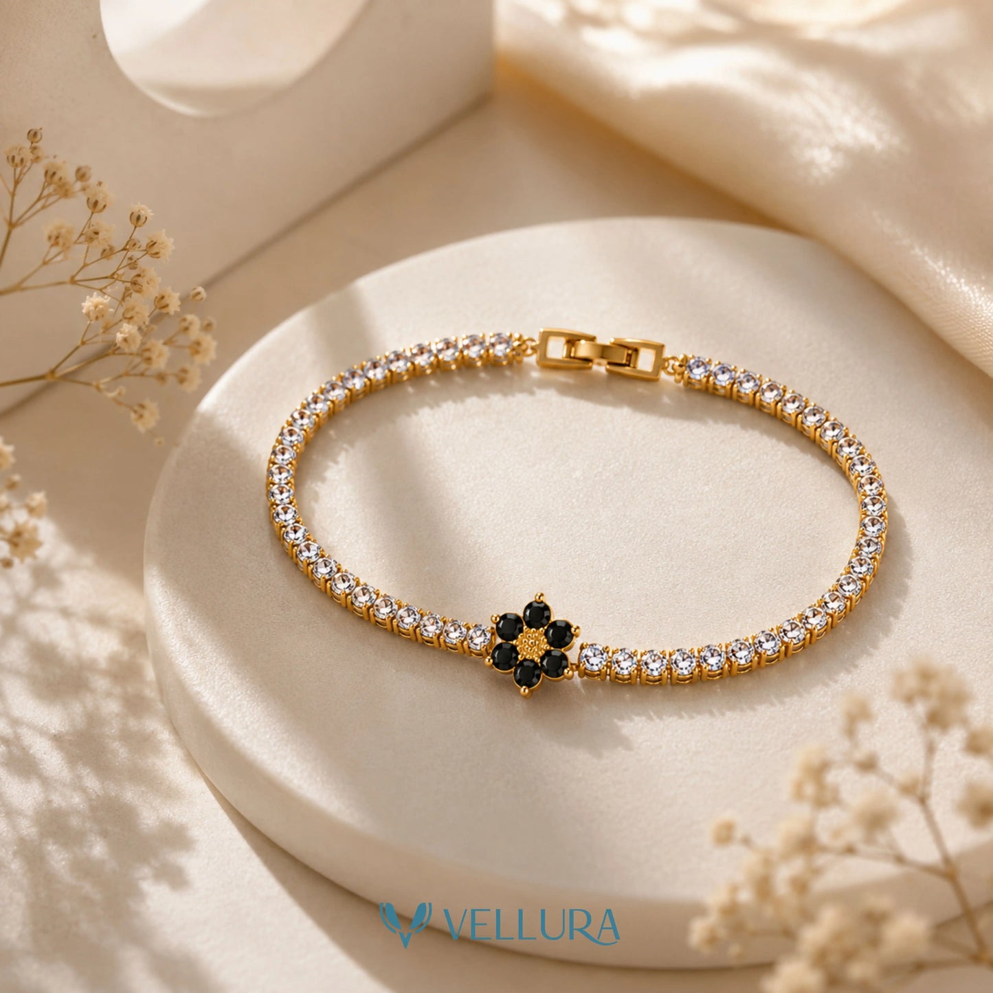 Black Floral Tennis Bracelet