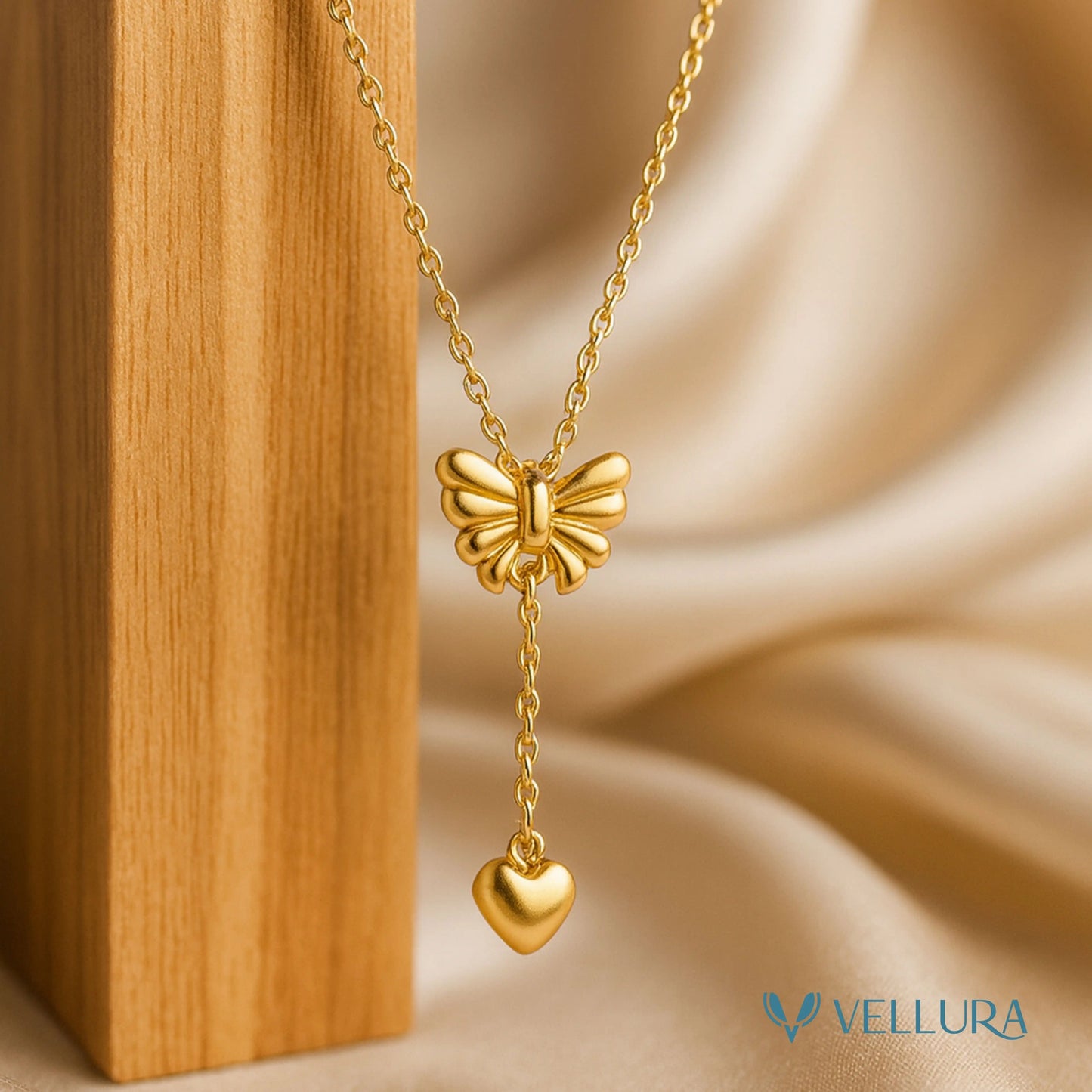 Bow & Heart Drop Pendant Necklace