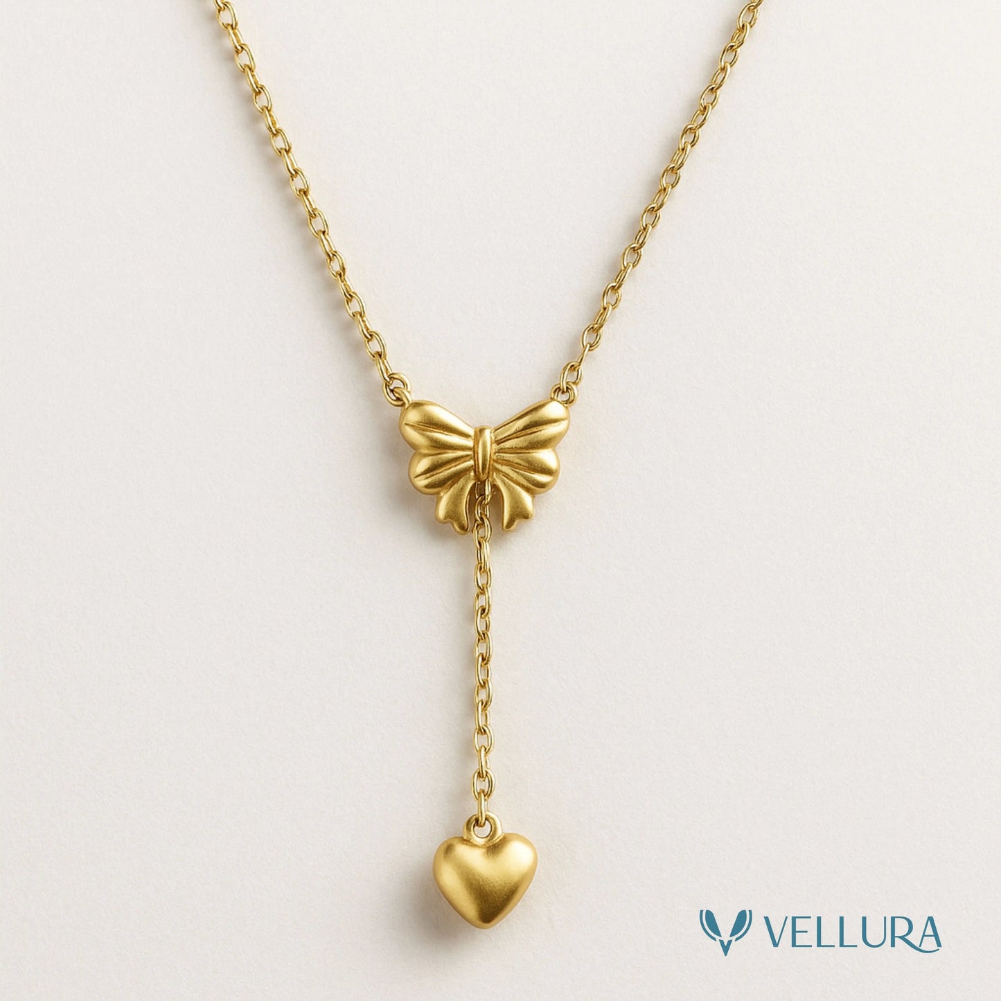 Bow & Heart Drop Pendant Necklace