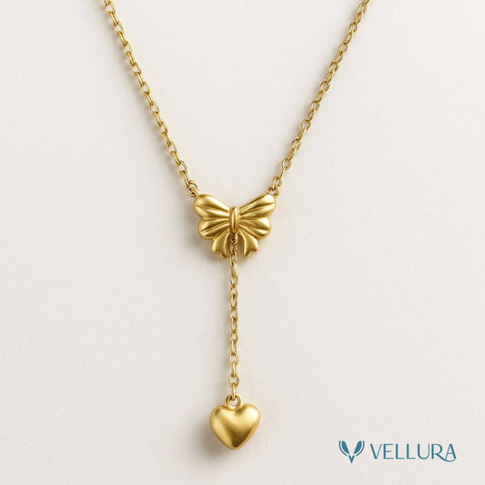 Bow & Heart Drop Pendant Necklace