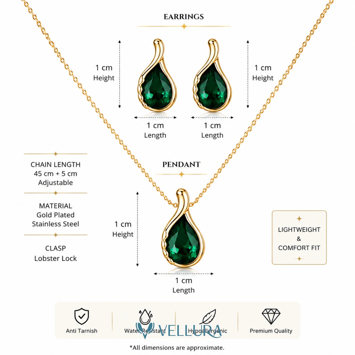 Emerald Green CZ Necklace Set with Earrings