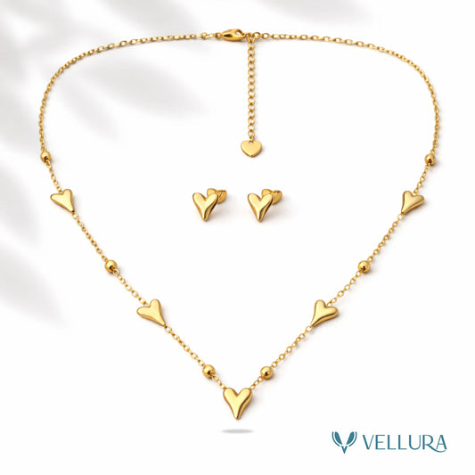 Heart Charm Necklace & Earrings Set