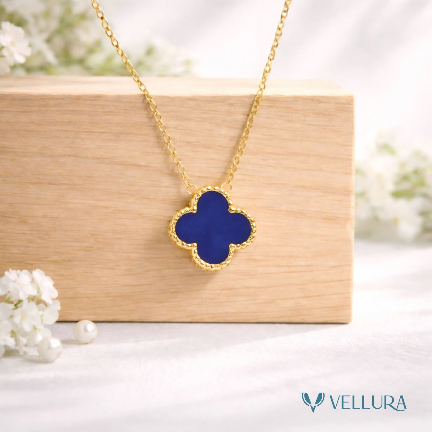 Blue Quatrefoil Necklace