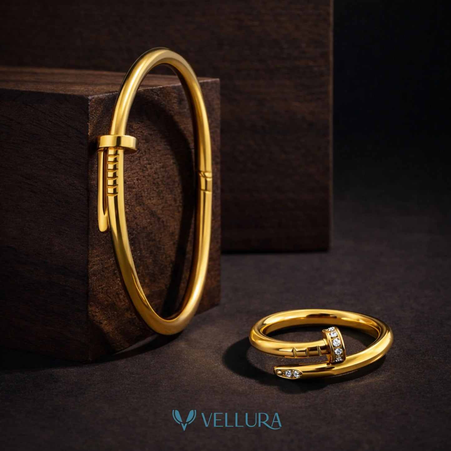 Studded Nail Ring & Bracelet Set
