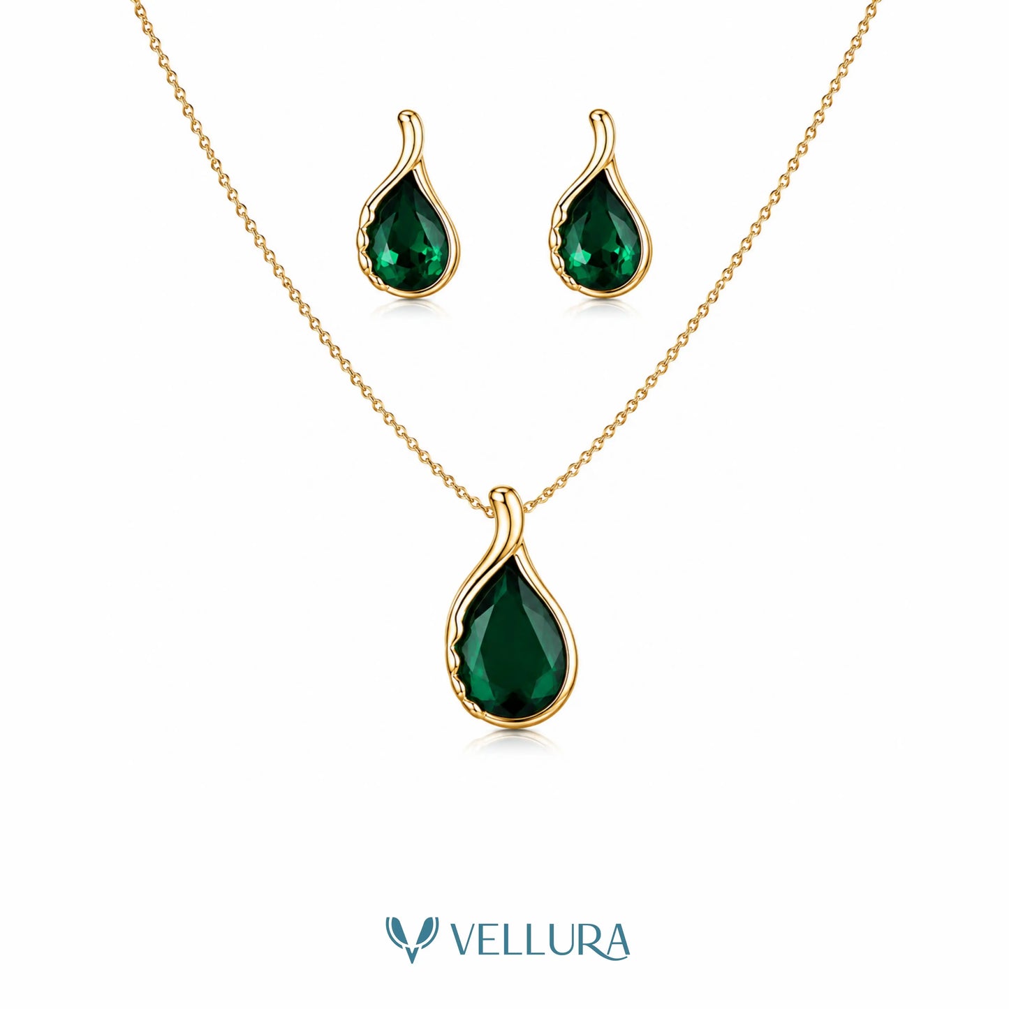 Emerald Green CZ Necklace Set with Earrings